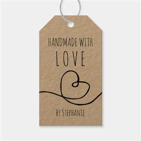 Handmade With Love Doodle Heart Kraft Paper Gift Tags Zazzle Paper