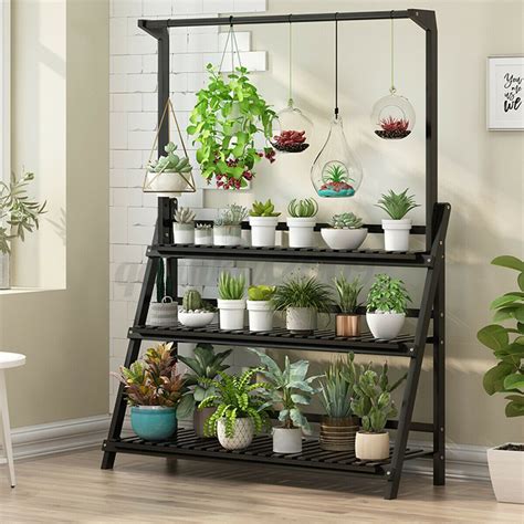 3 Tires Garden Wooden Plant Flower Stand Planter Shelf Plant Shelves