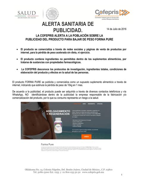 La Cofepris Alerta Sobre La Publicidad Del Producto Para Bajar De