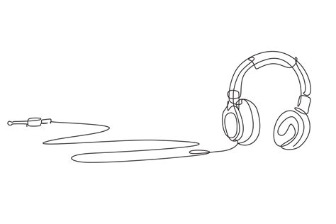 Single One Line Drawing Woman Listening To Music Headphones Musical