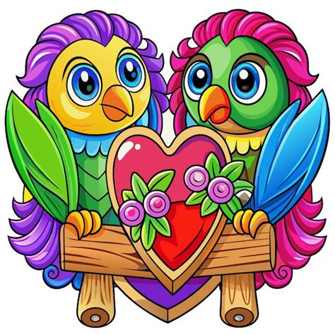 Premium Vector A Drawing Of Two Birds With A Heart In The Middle