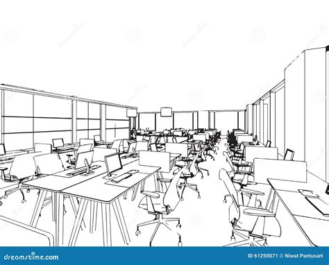 Interior Office Outline Drawing Sketch Stock Vector - Illustration of project, drawing: 61250071