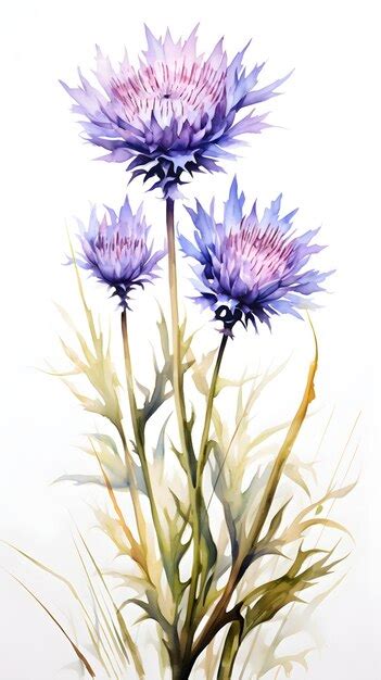 Premium Photo A Watercolor Painting Of Purple Flowers On A White