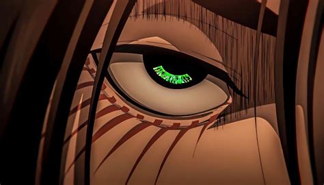 An Anime Character S Eye Is Glowing Green