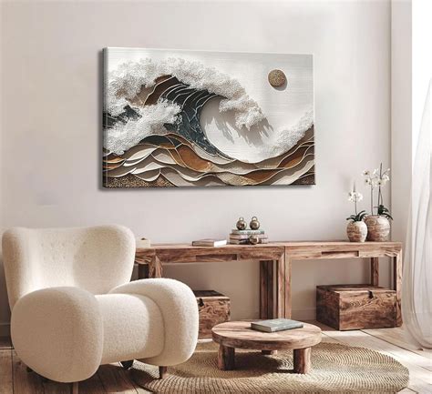 Abstract Ocean Wave Canvas Wall Art Boho Coastal Beach Poster D Prints