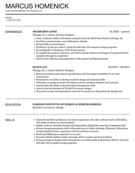 Junior Interior Design Resume Samples Brokeasshome