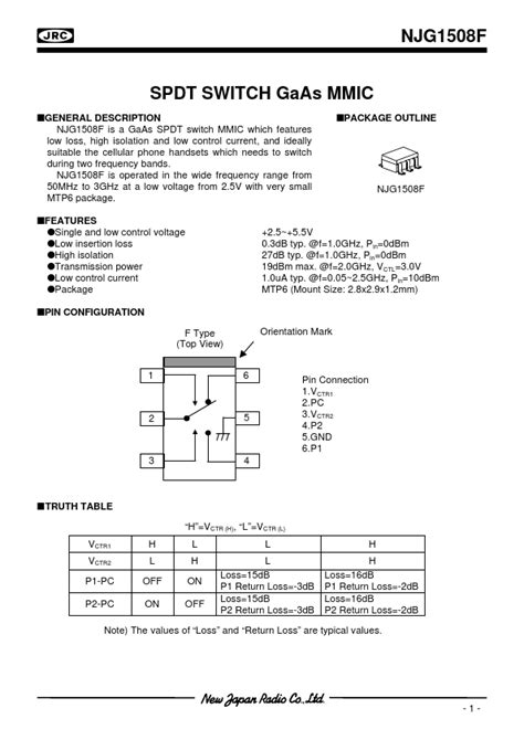 Njg F Datasheet Spdt Switch Gaas Mmic