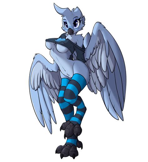 Rule 34 Anthro Ass Avian Beak Big Breasts Bird Blue Eyes Blue Feathers Blush Bottomless