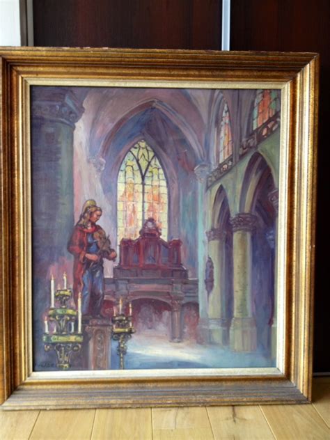 Ancienne Grande Huile Sur Toile Sign E Interieur D Glise