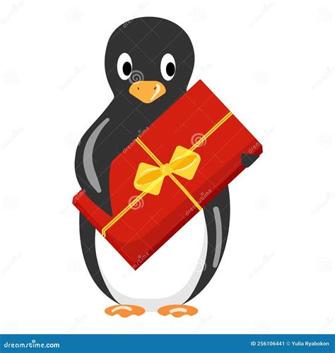 Penguin with Gift Box Icon Cartoon Vector. Baby Winter Stock Vector