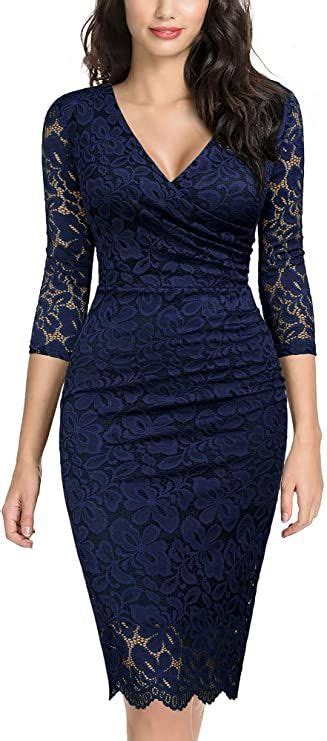 Miusol Womens Retro Deep V Neck Ruffles Floral Lace Evening Pencil