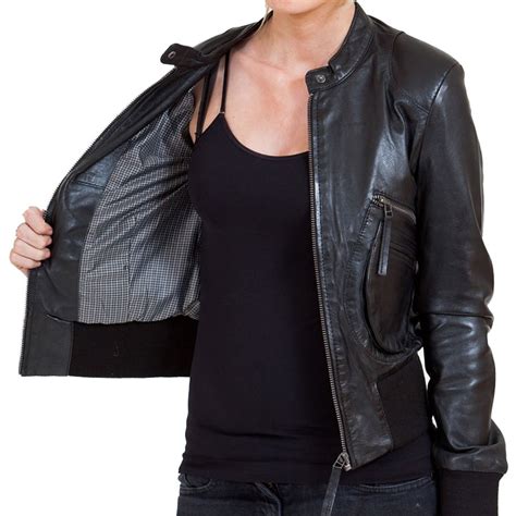 Women's Black Leather Bomber Jacket - Leather Jackets USA