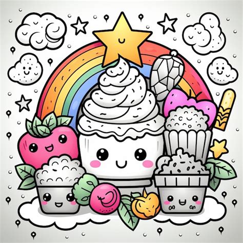 Helado De Dibujos Animados Con Arco Iris Y Nubes Y Estrellas Generativo