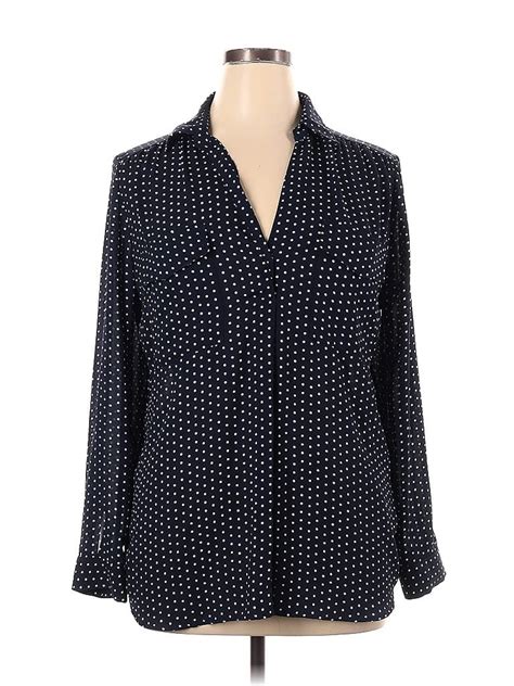 41hawthorn 100 Polyester Polka Dots Navy Blue Long Sleeve Blouse Size