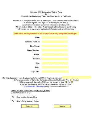 Fillable Online Canb Uscourts W Cm Intranet Newecf Registration Form