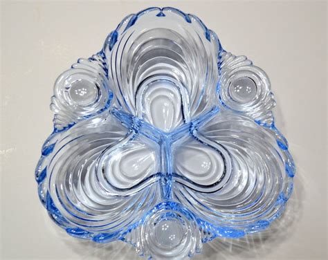 Vintage Cambridge CAPRICE Moonlight Blue Relish Dish Divided Bowl