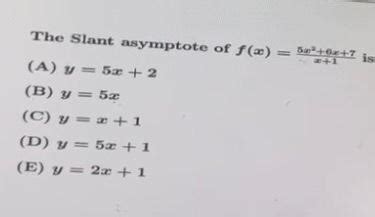 Solved The Slant Asymptote Of F X X 15x2 Ax 7 Is A Y 5x 2 Chegg