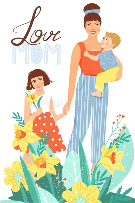 Happy Motherâ€™s Day Greeting Card Beautiful Mother With Daughter Son