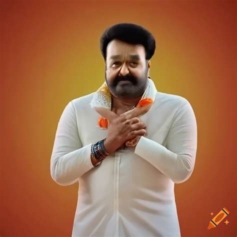 Stylish Portrait Of Mohanlal In A White Outfit