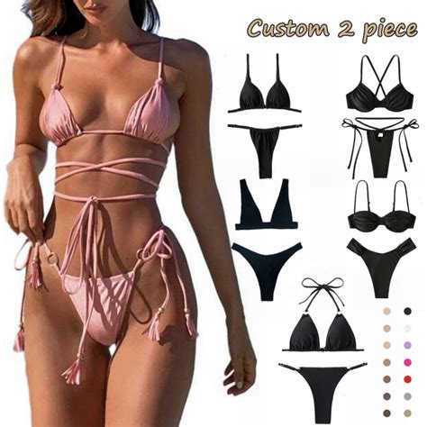Custom Design Sexy Soild Color High Waist Triangle Thong Bikini
