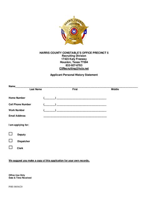 Fillable Online Employment Application Constable Pct 5 Fill And