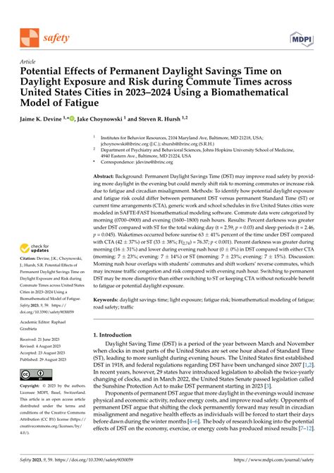 PDF Potential Effects Of Permanent Daylight Savings Time On Daylight