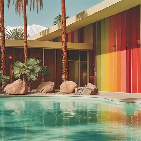 Premium Ai Image 70s Vibes At A Palm Springs Mansion Granular Texture