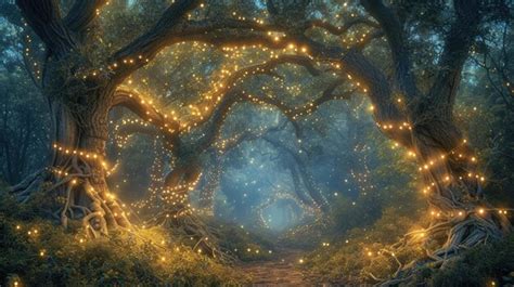 Premium Photo Magical Twilight Forest With Glowing Lights Resplendent