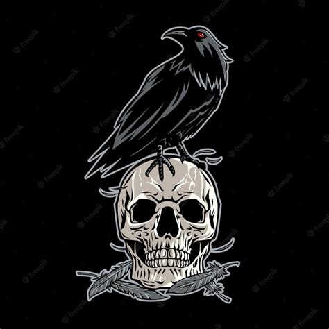 Premium Vector Head Skull With Black Raven Illustration