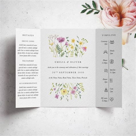 Personalised Wildflower Gatefold Wedding Invitations By Wonder Wedding