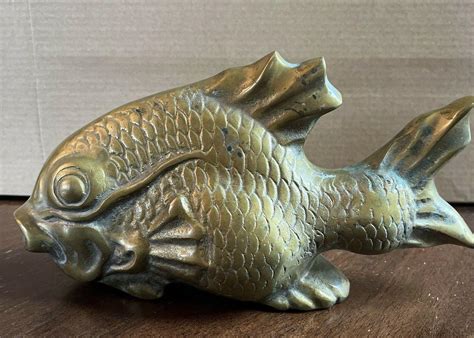 Vintage Brass Koi Fish Sculpture Paperweight 3914133272