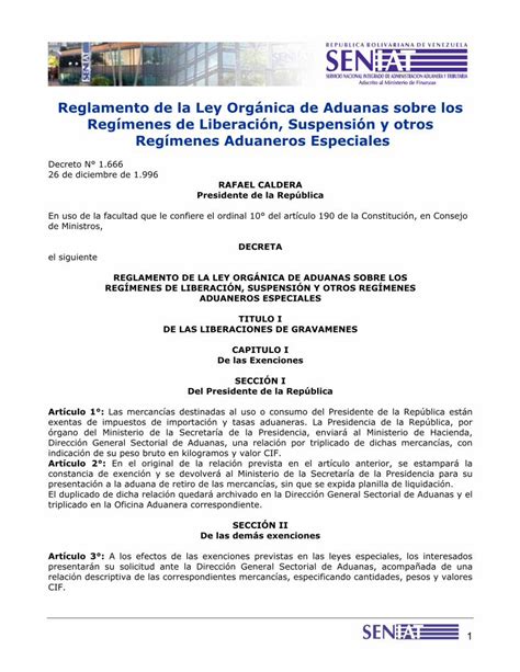 Pdf Reglamento De La Ley Org Nica De Aduanas Sobre Los Reg Men