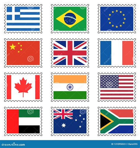 Stamps Representing World Flags Isolated On White Background Vector