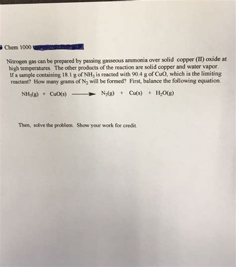 Solved Nitrogen Gas Can Be Prepared By Passing Gasseous