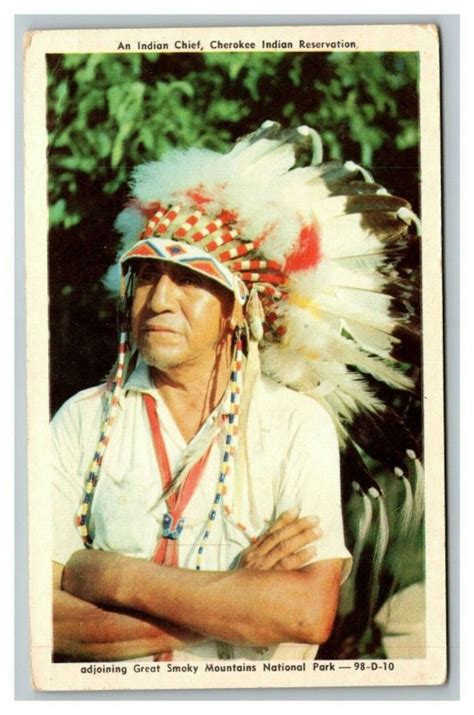 Vintage 1940's Postcard Indian Chief Cherokee Reservation Great Smoky Mountains | Asia & Middle ...