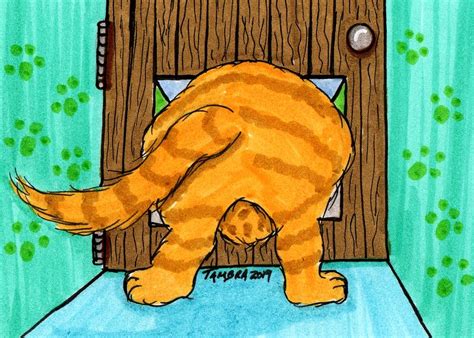 Fat Cat Stuck in Kitty Door Painting by Tambra Wilcox - Pixels