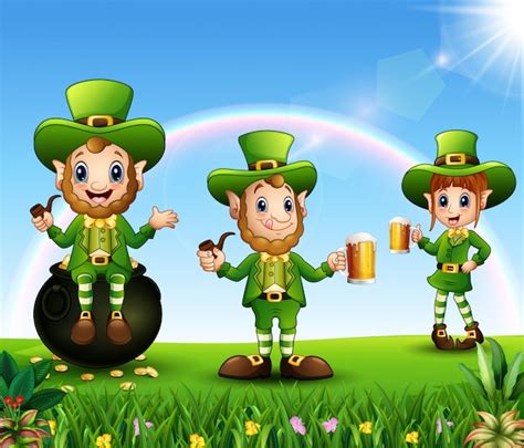 Feliz Día De San Patricio Duende Celebrar Con Una Olla De Oro Y Una