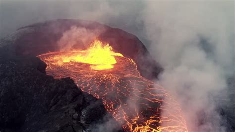 Fiery Magma Flow And Lava Stream During Volcanic Eruption Of Volcano Fagradalsfjall In Iceland