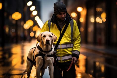 Premium AI Image | Heartwarming moment between a guide dog and a blind ...