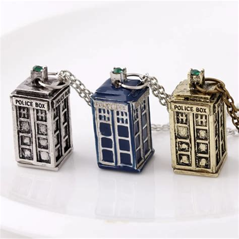 Dr Doctor Who Necklace Tardis Police Box Vintage Blue Silver Bronze