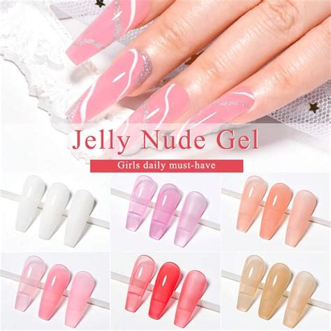 Pcs Jelly Amber Gel Nail Polish Set Ml Summer Pink Nails Transparent