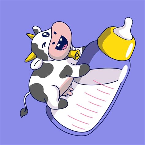 Premium Vector Cute Cartoon Cow With Milk Bottle Vector Illustration