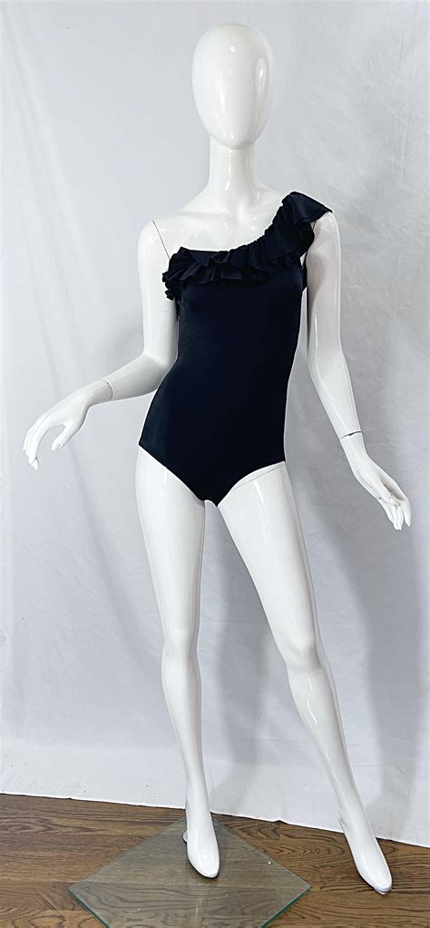 New W Tags 1980s Bill Blass Size 8 One Black One Piece 80s Swimsuit