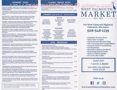 Online Menu Of West Falmouth Market Restaurant West Falmouth