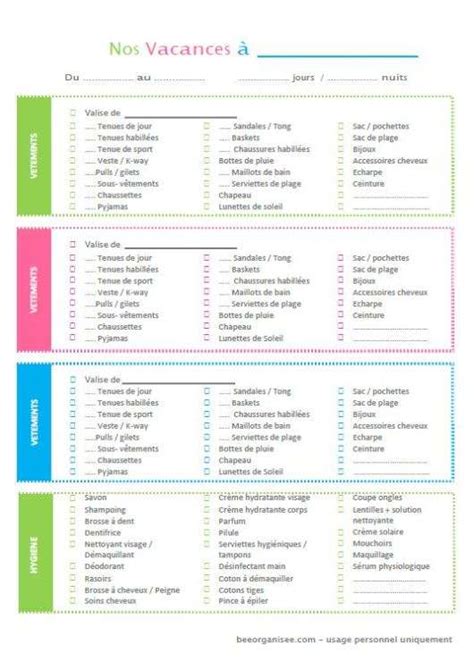 Une Liste De Vacances Facile à Imprimer Pour Ne Plus Rien Oublier C