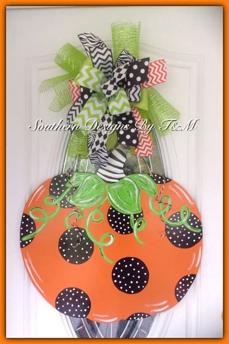 Jumbo Polka Dot Pumpkin Door Hanger Wall Art Fall Decor By