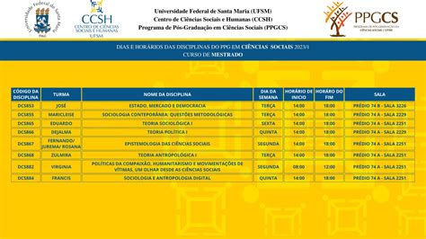 Oferta De Disciplinas Com Horário E Sala Do Ppgcs 1º Semestre De 2023 Ajuste De Matricula