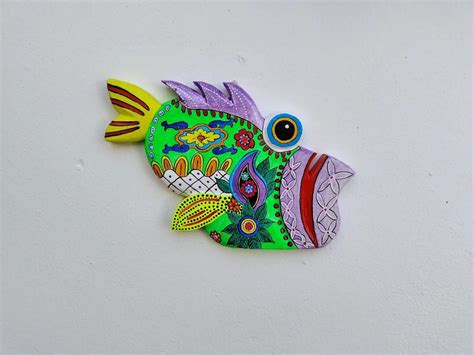 Peces Pintados En Madera Reciclada Con Pintura Acr Lica Para Decoraci N