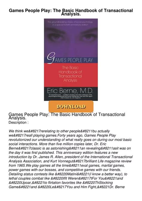 PPT PDF Games People Play The Basic Handbook Of Transactional