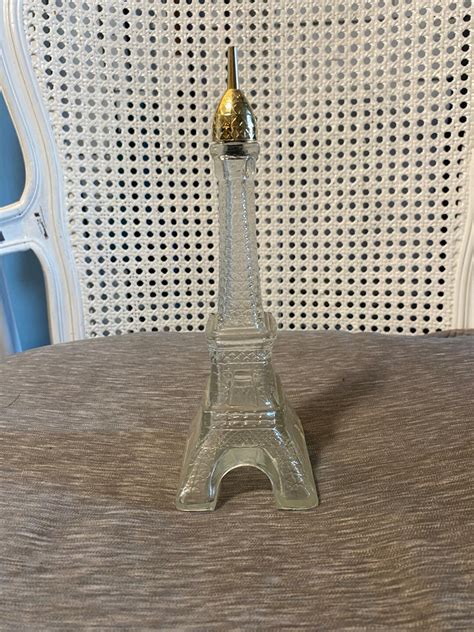 Vintage Circa 1970s Avon Bottle Eiffel Tower Clear Glass Gold Lid